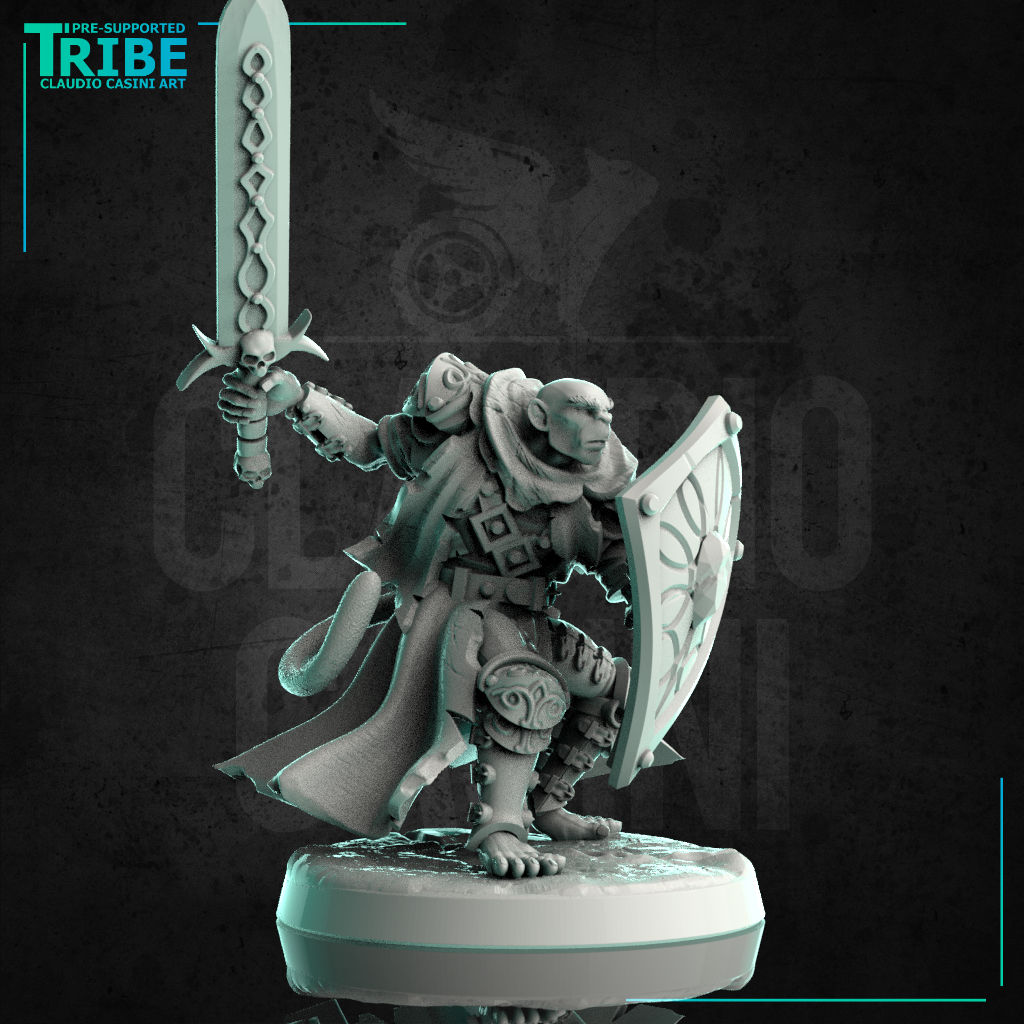 (0242) Male monkey folk ape man warrior with a sword and shield